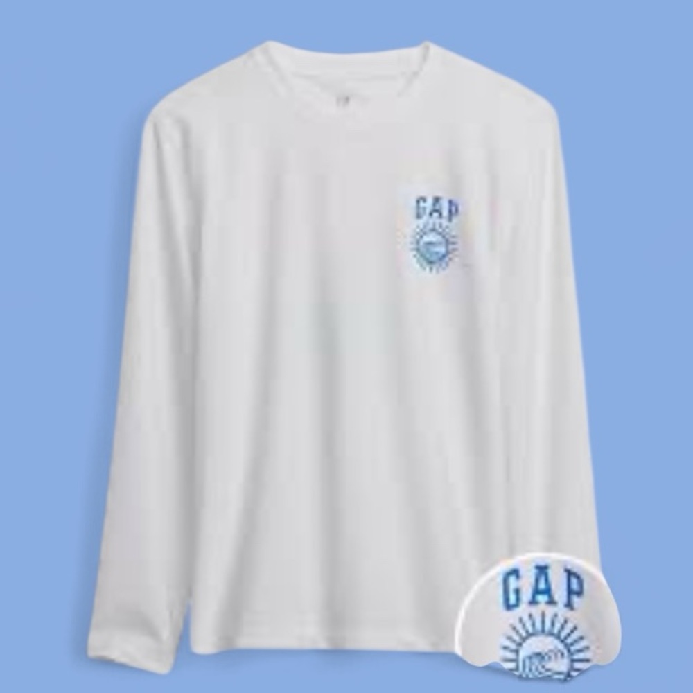 NWOT GAP Kids Boyw‎ White Long Sleeve Rash guard Tee Swim Surf Summer Vacation